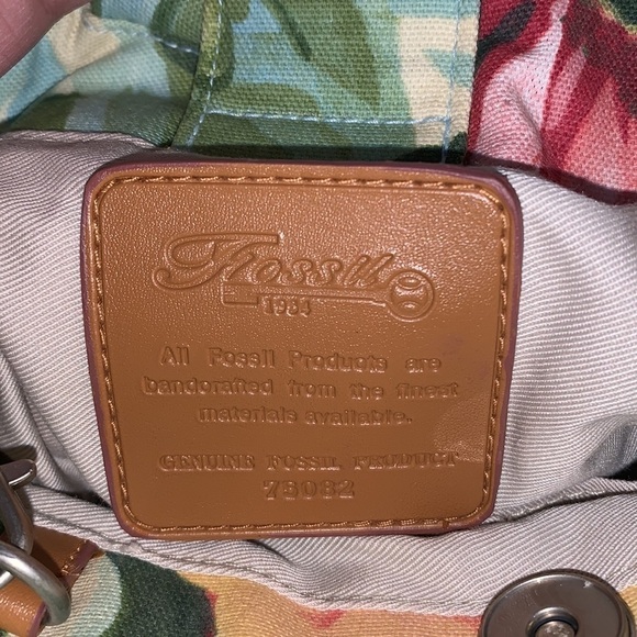 Floral Fossil Handbag with Bamboo Handle & Leather Crossbody Strap - Picture 6 of 7